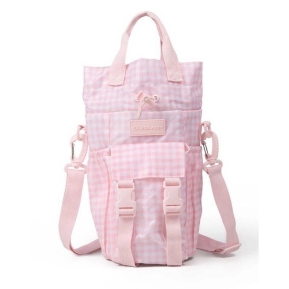 Blogilates Pink Gingham Water Bottle Sling Bag Insulated Pockets Adjustable